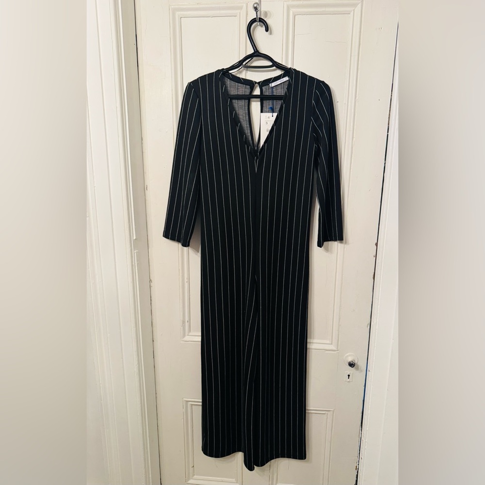 Zara Black and White Striped Jumpsuit